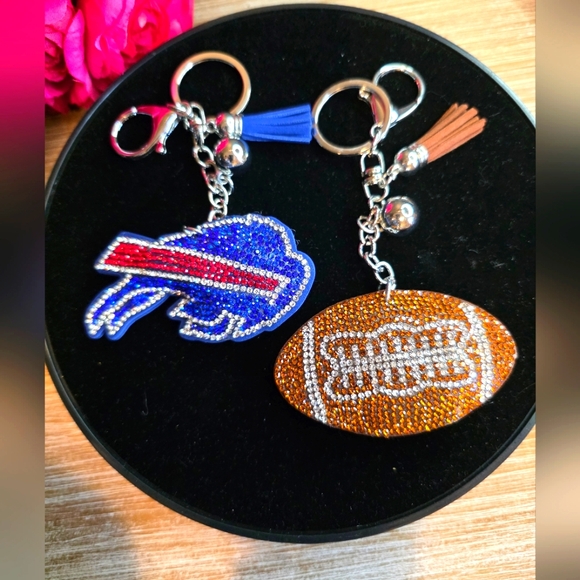 Buffalo Bills & Football Rhinestone Handbag Charm -  Keychain Set - Picture 1 of 1